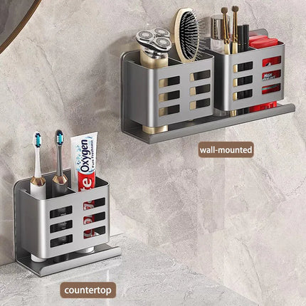Bathroom Toothbrush And Toothpaste Storage Rack Washroom Wall-mounted Punch-free Washbasin Cosmetics Razor Comb Shelf by zapcart