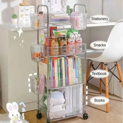 Light Luxury Storage Rack Trolley 2/3/4 Layers Transparent Acrylic Rolling Cart With Removable Hanging Baskets Snacks Bookshelf by zapcart