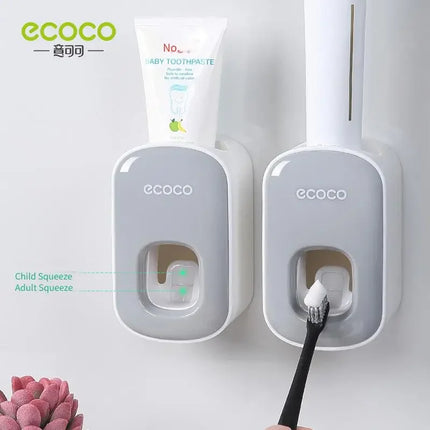 Wall Mounted Bathroom Automatic Toothpaste Dispenser Punch-Free No Nail Squeezer Toothbrush Oral Care Product Storage Tool by zapcart