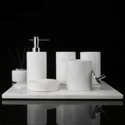 Volakos White Natural Marble Bathroom Set Soap Dispenser Soap Dish Toilet Brush Tissue Box Tray Bathroom Accessories by zapcart