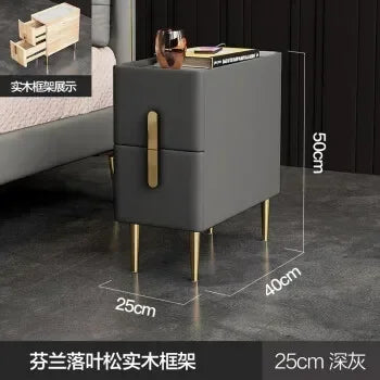 Nordic Style Bedroom Bedside Table Modern Mini Narrow Rock Surface Nightstand Self-Contained 2 Drawers Wooden Tables by zapcart