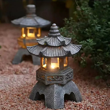 Solar Powered Japanese Pagoda Lantern Waterproof Outdoor Garden Decor Light Automatic Luminescence Zen Style Yard Pathway Lamp by zapcart