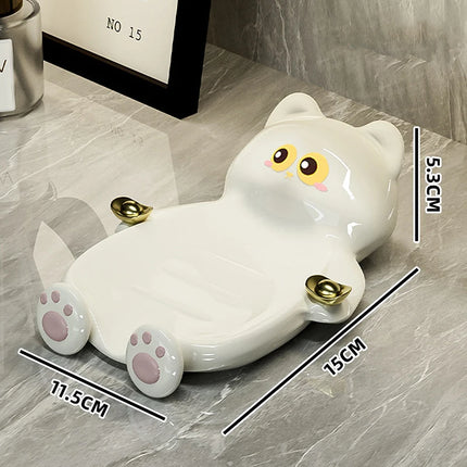 1pc Cute Cat Soap Dish, Creative Home Bathroom Soap Draining And Storage Tray, Lucky Cat Soap Box Bathroom Accessory. by zapcart