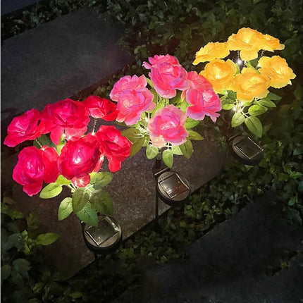 7-Head Solar-Powered LED Rose Lights Flower Garden Decor Outdoor Pathways Landscaping Light Lawn Decorative Atmosphere Lights by zapcart