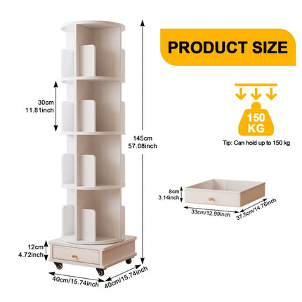 4 Layers Rotating Bookshelf 360 Degree Floor Bookcase Diaplay Storage Shelf Space Saving Home Organizer Wood Corner Bookshelf by zapcart