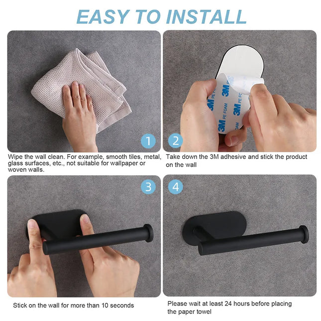 Adhesive Toilet Paper Holder Stainless Steel Tissue Hanger Waterproof Toilet Paper Stand Bathroom Accessories Paper Towels Hold by zapcart