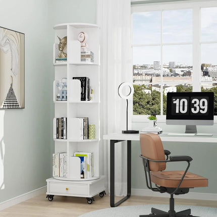 4 Layers Rotating Bookshelf 360 Degree Floor Bookcase Diaplay Storage Shelf Space Saving Home Organizer Wood Corner Bookshelf by zapcart