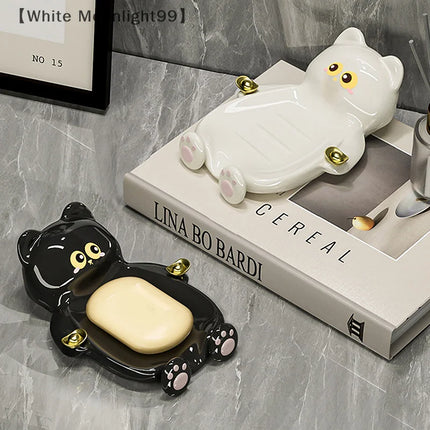 1pc Cute Cat Soap Dish, Creative Home Bathroom Soap Draining And Storage Tray, Lucky Cat Soap Box Bathroom Accessory. by zapcart