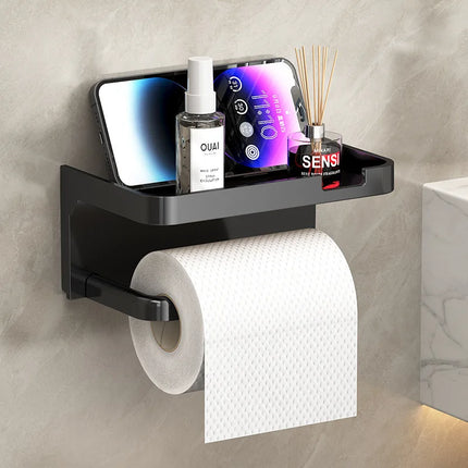 Wall Mounted No Drilling Bathroom Tissue Holder Toilet Paper Storage Box with Shelf for Phone Home Bathroom Roll Organizer Rack by zapcart