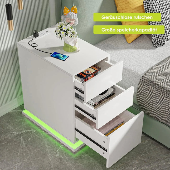 Bedside Table with 3 Drawers Bedside Cabinet with Light Wood Bedside Table with Charging Station 2AC/2USB Narrow Drawer Cabinet by zapcart