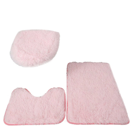 3pc Bathroom Set Rug Mat Toilet Lid Cover Plain Solid Color Bathmats Rugs Kit Non-Slip Fluffy Home Carpets For Bathroom by zapcart
