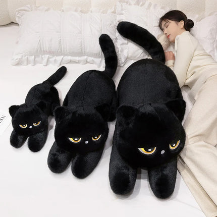 Black Cat Plush Pillow Soft Stuffed Lying Cat Cushion Cute Sleeping Cat Design Lovely Birthday Gift Idea for Cat Lovers by zapcart