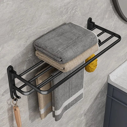 Matte Black 50CM Folding Holder With Hook Towel Holder Wall Mount AluminumTowel Rack by zapcart