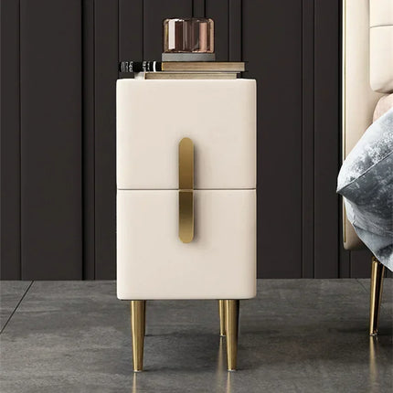 Nordic Style Bedroom Bedside Table Modern Mini Narrow Rock Surface Nightstand Self-Contained 2 Drawers Wooden Tables by zapcart