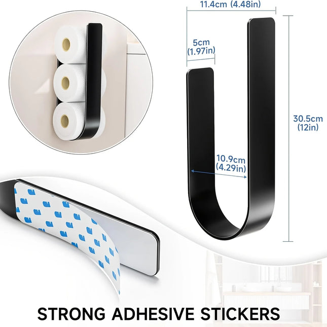 3-in-1 Wall-Mounted Toilet Paper Holder with Towel Rack & Hooks-Black Metal,Space-Saving Design for Bathroom,Kitchen,Living Room by zapcart