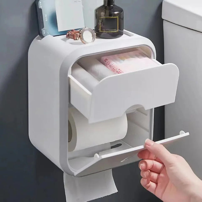 Storage Box Toilet Paper Organizer Waterproof High Capacity Dust-proof Punch-free Wall Mounted Roll Paper Bathroom Home Supplies by zapcart
