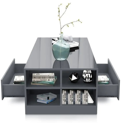 Gloss Coffee Table, Coffee Table with Storage, Coffee Tables for Living Room with Led RGB Lights 2 Drawer Storage and Open Shel by zapcart
