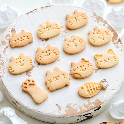 Cute Cartoon Cat & Fish Shape Cookie Stamps & Cutters Set Cat Paw Biscuit Embossers Molds Fondant Cake Decoration Tools by zapcart