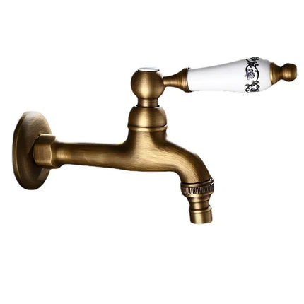 Carved Wall Mount Bibcock Brass Retro Tap Decorative Outdoor Garden Taps Washing Machine Mop Luxury Antique WC Faucet by zapcart