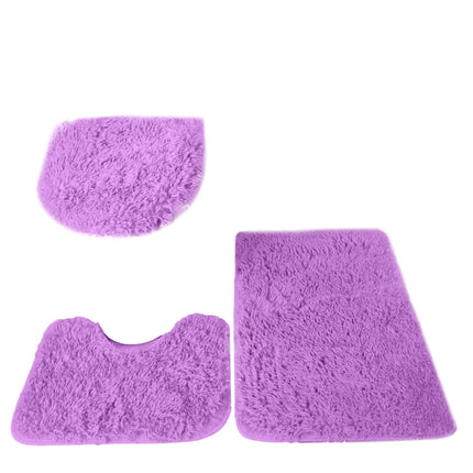 3pc Bathroom Set Rug Mat Toilet Lid Cover Plain Solid Color Bathmats Rugs Kit Non-Slip Fluffy Home Carpets For Bathroom by zapcart