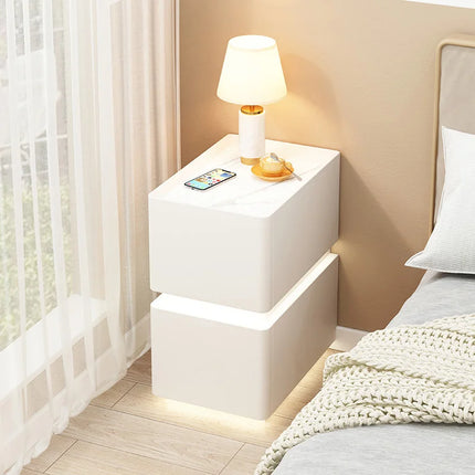 Wireless Charging Smart Bedside Table Modern Solid Wood Drawer Cabinet Floating Narrow Nightstand Minimalist Bedside Storage by zapcart