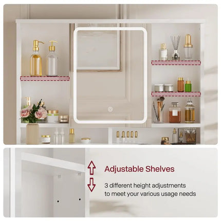 Dressing Table with LED Light,Vanity Desk with Mirror,Adjustable Brightness,Makeup Desk with Jewellery Storage and Open Shelves by zapcart