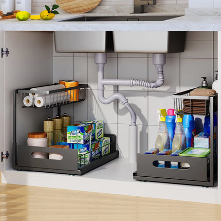 Under Sink 2 Tier Sliding Cabinet Basket Organizer Drawer Pull Out Cabinet Multi-Purpose Sink Organizer for Bathroom Kitchen by zapcart