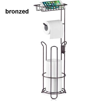 Toilet Paper Holder Stand Bathroom Toilet Paper Storage with Raised Base, Tissue Paper Roll Dispenser with Top Shelf by zapcart