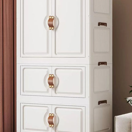 Foldable Child's Wardrobe Large Capacity Non-Install Double Door Storage Cabinet Simple Design with Wheels Organizer Cabinet by zapcart