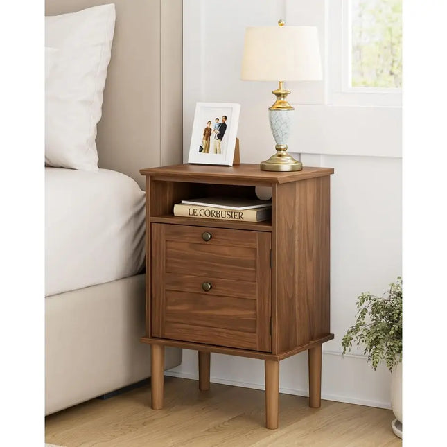 Bedside Cabinet with Door amp Open Top Shelf Side Table for Bedroom amp Living Room,Fits Small Space Walnut 15.35x 11.42x23.5 by zapcart