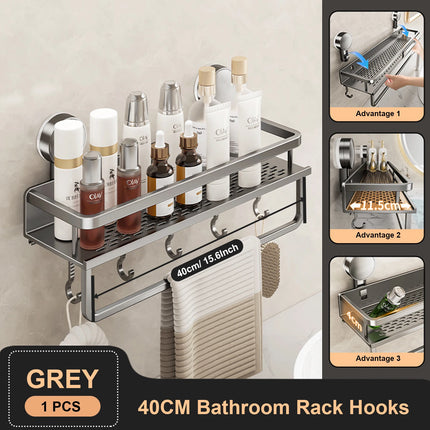 Suction Cup Bathroom Rack Bathroom Shelf Toilet Space Aluminum No Drill Hanging Rack Bathroom Organizer Hang On the Wall by zapcart
