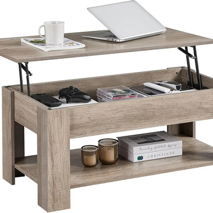 Lifting Coffee Table with Hidden Storage Drawer and Open Shelf, Space-saving Tea Tables for Living Room/Reception, Gray by zapcart