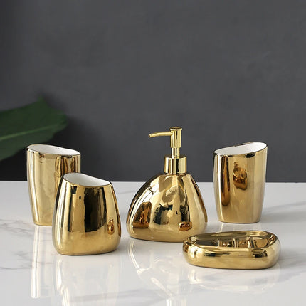4/5 Pcs Modern Ceramic Bathroom Accessory Set with Pump Dispenser Tumbler Toothbrush Holder and Soap Dish Bathroom Supplies by zapcart
