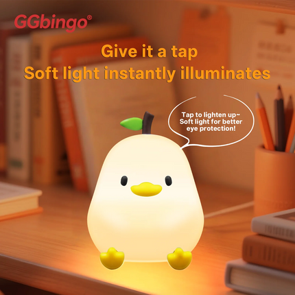 Cute Pear Night Light 7-Color Dimmable Touch-Controlled Night Light Silicone Stress Reducing Pat Duck Lamp USB Rechargeable by zapcart