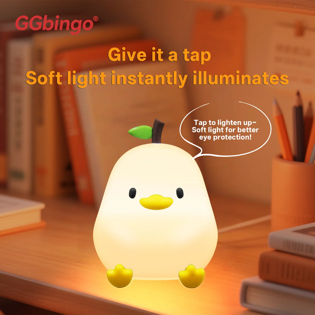 Cute Pear Night Light 7-Color Dimmable Touch-Controlled Night Light Silicone Stress Reducing Pat Duck Lamp USB Rechargeable by zapcart