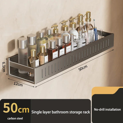 Gun Gray Wall Mounted No Drill Bathroom Shelf Shower Storage Rack Toilet Vanity Organizer Bathroom Accessories by zapcart