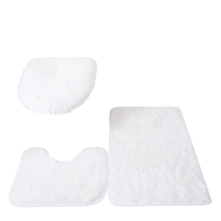 3pc Bathroom Set Rug Mat Toilet Lid Cover Plain Solid Color Bathmats Rugs Kit Non-Slip Fluffy Home Carpets For Bathroom by zapcart