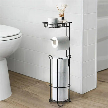 Toilet Paper Holder Stand Bathroom Toilet Paper Storage with Raised Base, Tissue Paper Roll Dispenser with Top Shelf by zapcart