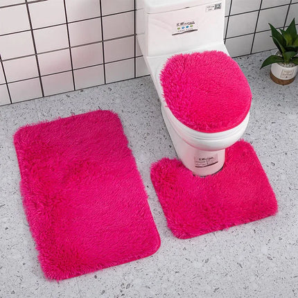 3pc Bathroom Set Rug Mat Toilet Lid Cover Plain Solid Color Bathmats Rugs Kit Non-Slip Fluffy Home Carpets For Bathroom by zapcart
