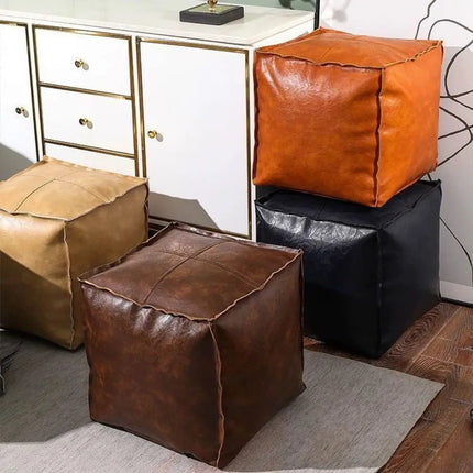 Nordic Style Non-Slip Storage Stool Waterproof No Fillings PU Leather Ottoman Square Stackable Unstuffed Cushion Cover Home by zapcart