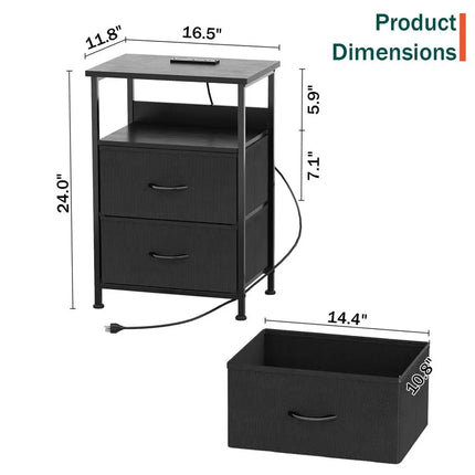 Bedside Table with Charging Station, Small Bedside Table for Bedroom, Nightstand with USB Ports amp Outlets, Bed Side Cabinet f by zapcart