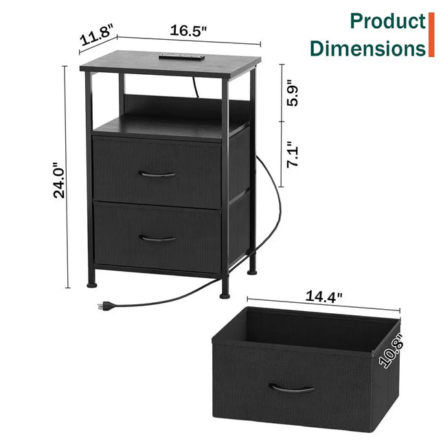 Bedside Table with Charging Station, Small Bedside Table for Bedroom, Nightstand with USB Ports amp Outlets, Bed Side Cabinet f by zapcart