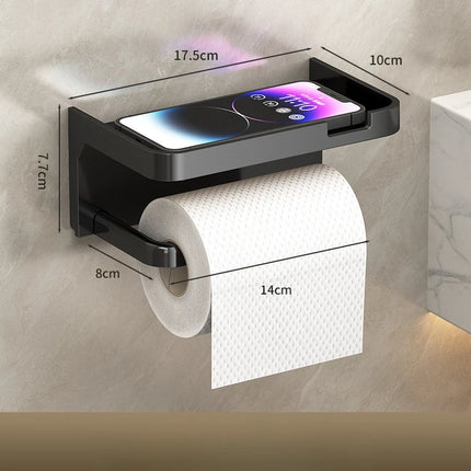 Wall Mounted No Drilling Bathroom Tissue Holder Toilet Paper Storage Box with Shelf for Phone Home Bathroom Roll Organizer Rack by zapcart