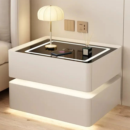 Modern Style Solid Wood Bedside Table with Wireless Charging Smart 2 Drawers Bedroom Nightstands with Lock 40cm by zapcart