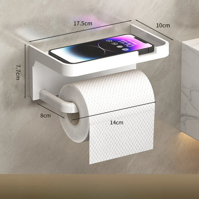 Wall Mounted No Drilling Bathroom Tissue Holder Toilet Paper Storage Box with Shelf for Phone Home Bathroom Roll Organizer Rack by zapcart