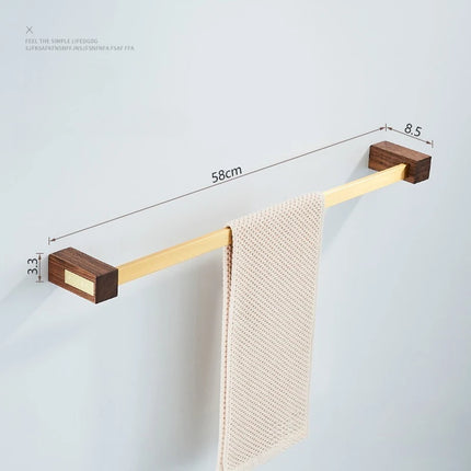 Walnut Wood Brushed Gold Bathroom Hardware Set Towel Rack Toilet Paper Holder Towel Bar Robe Hook Shelf Bathroom Accessories by zapcart