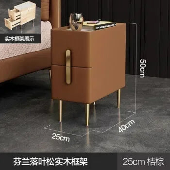 Nordic Style Bedroom Bedside Table Modern Mini Narrow Rock Surface Nightstand Self-Contained 2 Drawers Wooden Tables by zapcart