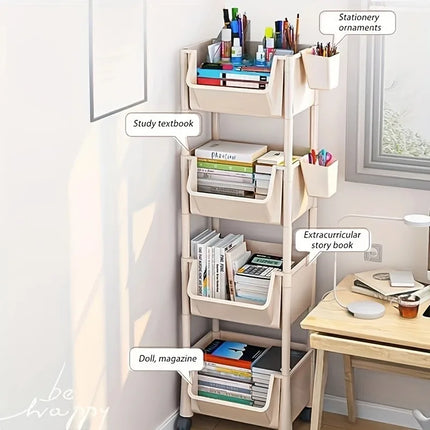 5-tier Storage Rack Storage Cart Bookshelf - Mobile Storage Rack with Wheels for Living Room Bedroom Dormitory Book Storage Rack by zapcart