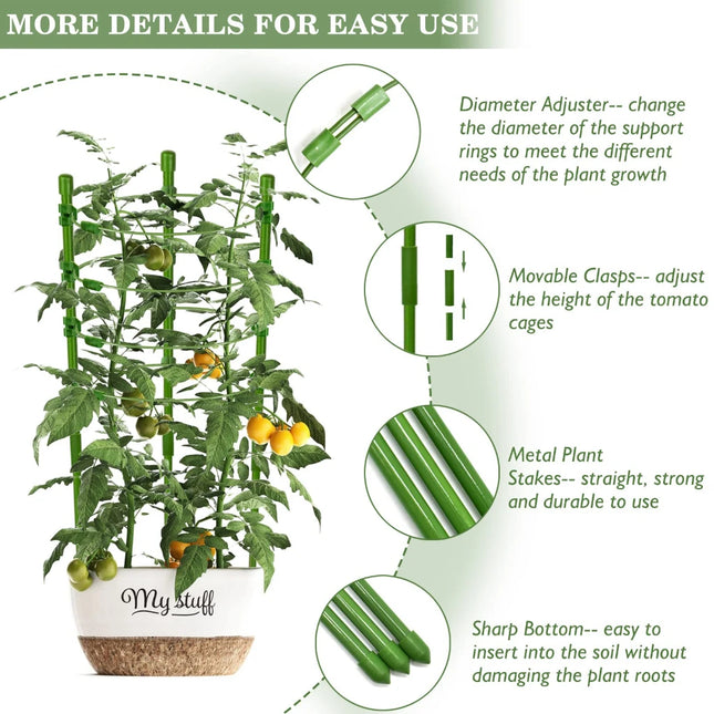 90cm Adjustable Tomato Cage 36 inches Plant Support Cages Cucumber Trellis for Climbing Plants 4 Adjustable Rings and Plant Clip by zapcart