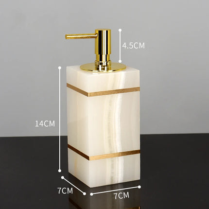 White Onyx Natural Marble Bathroom Accessories Set Gold Luxury Soap Dispenser Soap Dish Tray Toothbrush Holder Bathroom Set by zapcart
